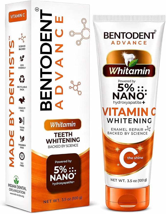 BENTODENT® Whitamin Toothpaste – Vitamin C + 5% Nano Hydroxyapatite, Reimagined.