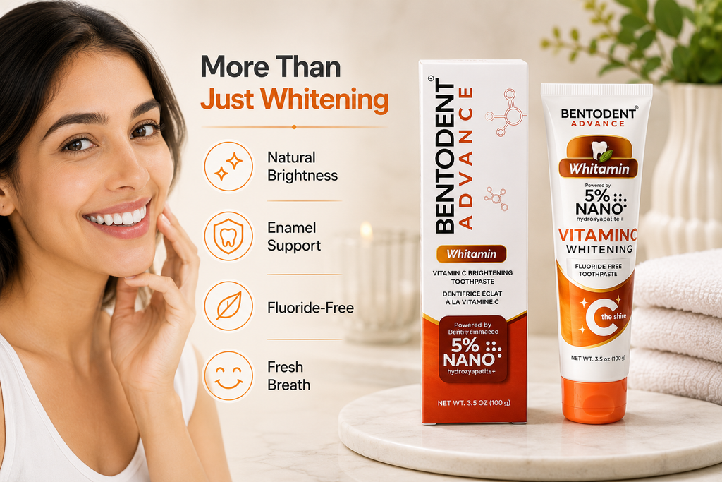 BENTODENT® Whitamin Toothpaste – Vitamin C + 5% Nano Hydroxyapatite, Reimagined.