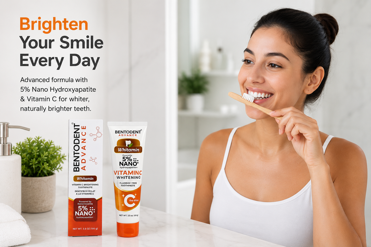 BENTODENT® Whitamin Toothpaste – Vitamin C + 5% Nano Hydroxyapatite, Reimagined.