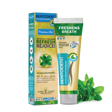 Bentodent Calcium Bentonite Clay Toothpaste - Premium Mint - Natural & Fluoride Free, Travel- 100 gm