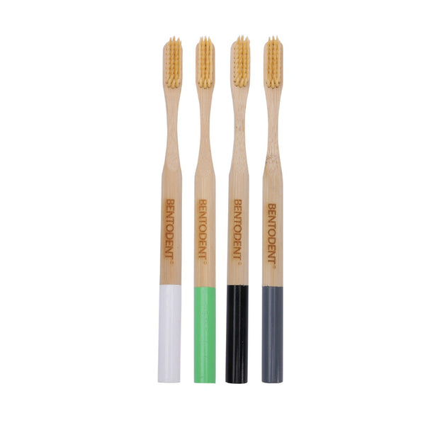 Bentodent Bamboo Toothbrush with Bamboo Fiber Bristles Round Bottom Teeth Whitening Ultra Soft (Pack of 4)