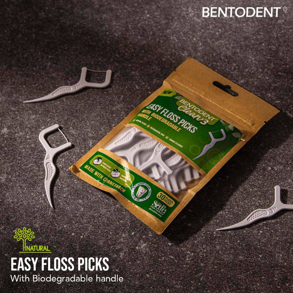  Biodegradable Cleanx3 Dental Floss  Picks- 30 Pcs - bentodent x idonaturals